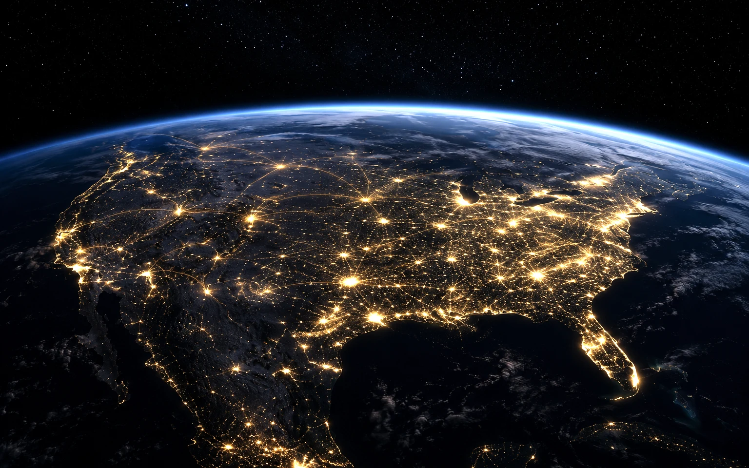 Earth at night with connected city activity
